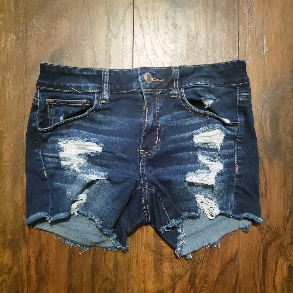 AMERICAN EAGLE Distressed Midi Jean Denim Shorts 8 - Picture 4 of 9